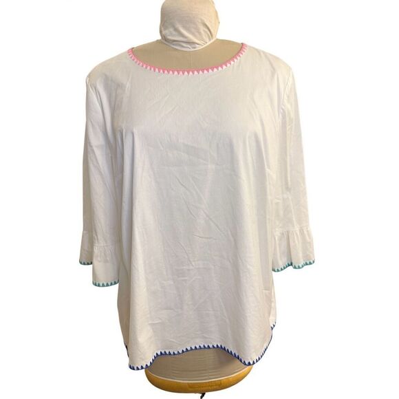 Talbots Tops - Talbots Womens White Colorful Embroidered Trim Flounce Sleeveless Top XL Spring